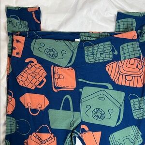 LuLaRoe Leggings with Bag Print - Navy, Coral, Sage